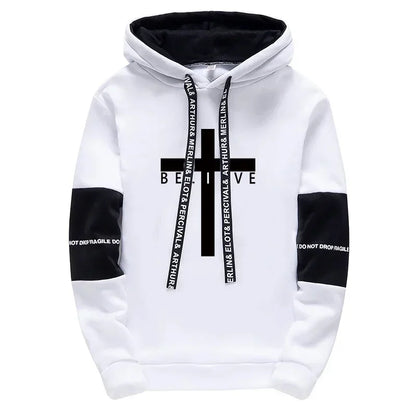 Cross Printed Male Hooded Sweatshirts