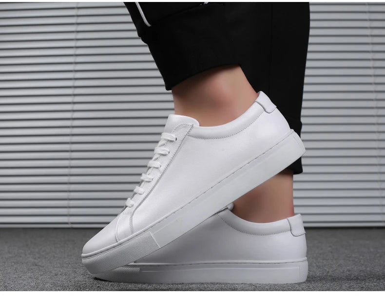 Cow Leather Platform Shoes for Men New Designer Fashion White Casual Sneakers