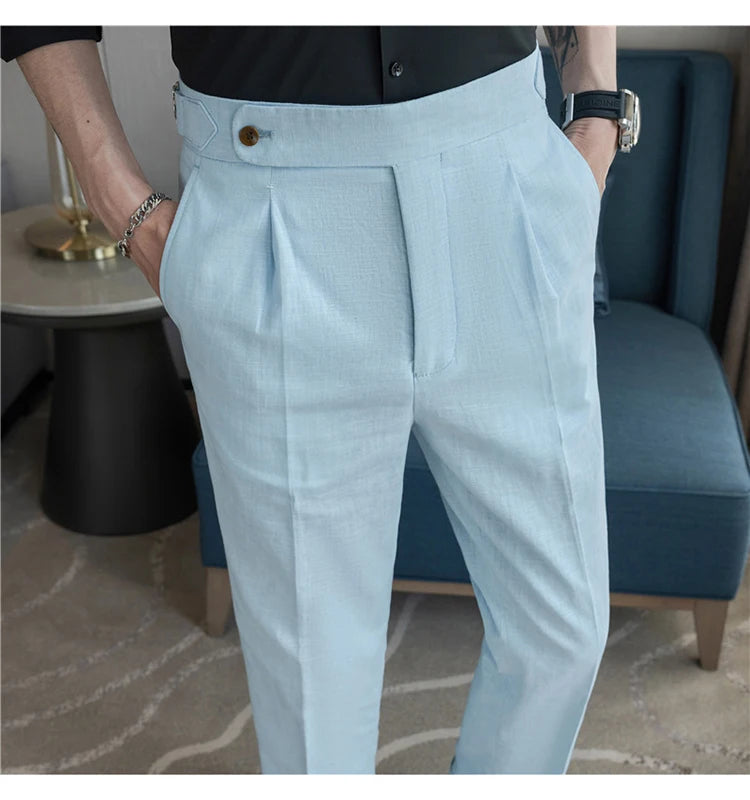 90% Linen 10% Cotton Suit Pants Naples Breathable