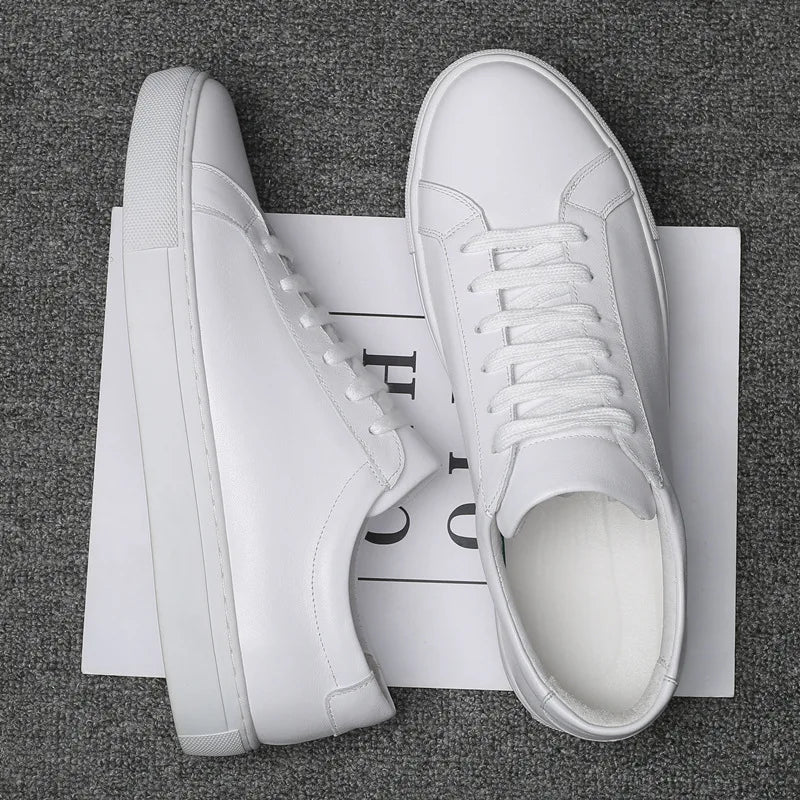 Cow Leather Platform Shoes for Men New Designer Fashion White Casual Sneakers