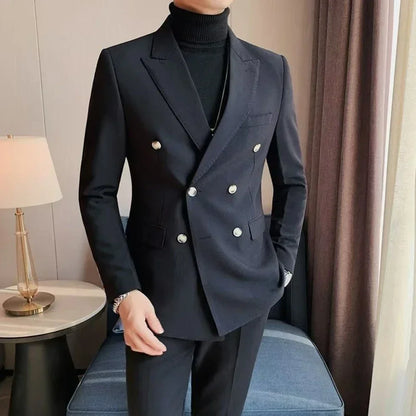 Mens Slim Fit Double Breasted Peak Lapel Blazer