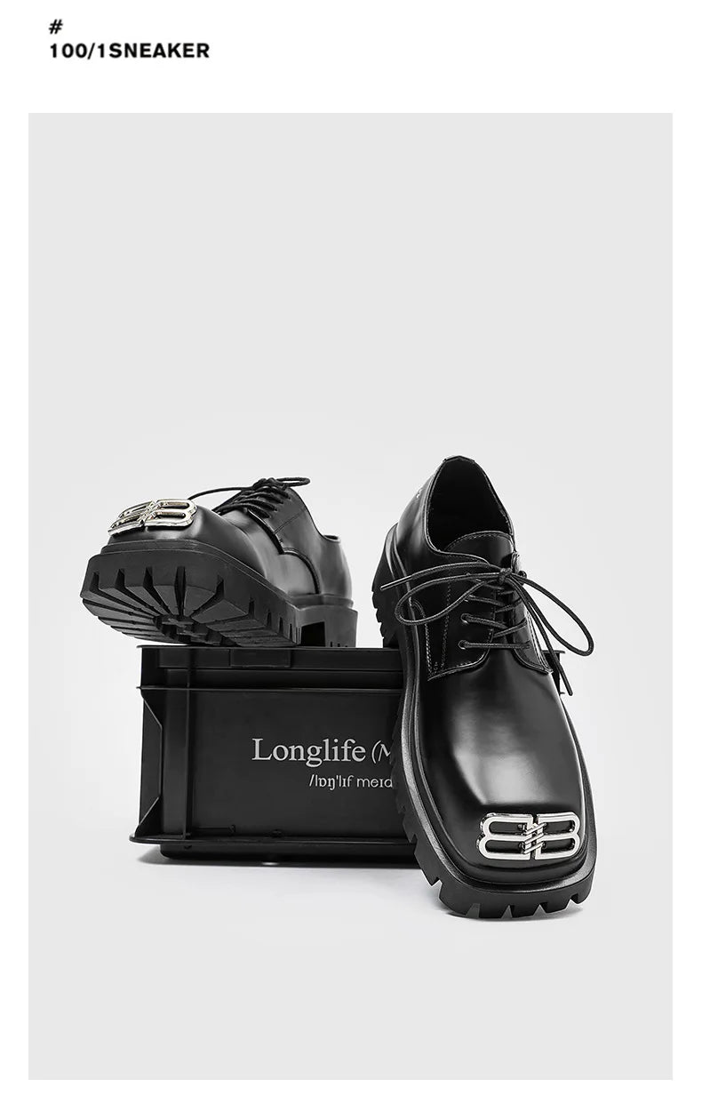 Square Toe Derby Shoes for Men Thick Soles Black Business Formal Casual Leather Shoes