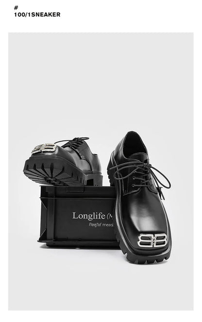 Square Toe Derby Shoes for Men Thick Soles Black Business Formal Casual Leather Shoes