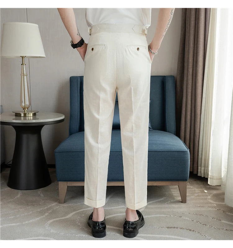 90% Linen 10% Cotton Suit Pants Naples Breathable