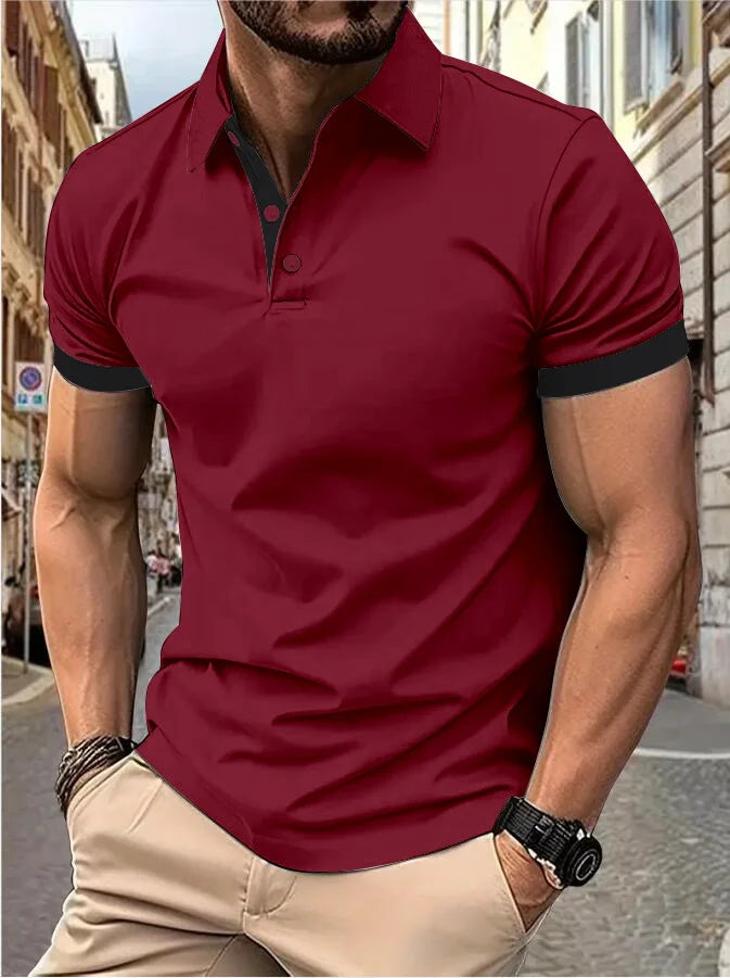 Men's short sleeve color matching fashion with men's lapel short sleeve