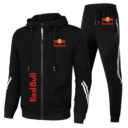 Spring  Red Bull Logo Men's Hoodie Set 2-Piece New Red Bull Printed Jacket