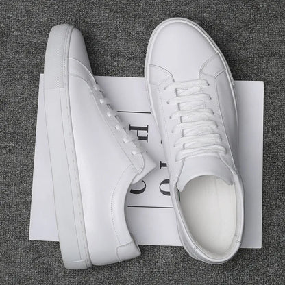 Cow Leather Platform Shoes for Men New Designer Fashion White Casual Sneakers