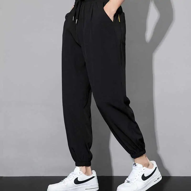 Ice silk pants for men in summer, thin casual pants