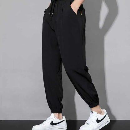 Ice silk pants for men in summer, thin casual pants