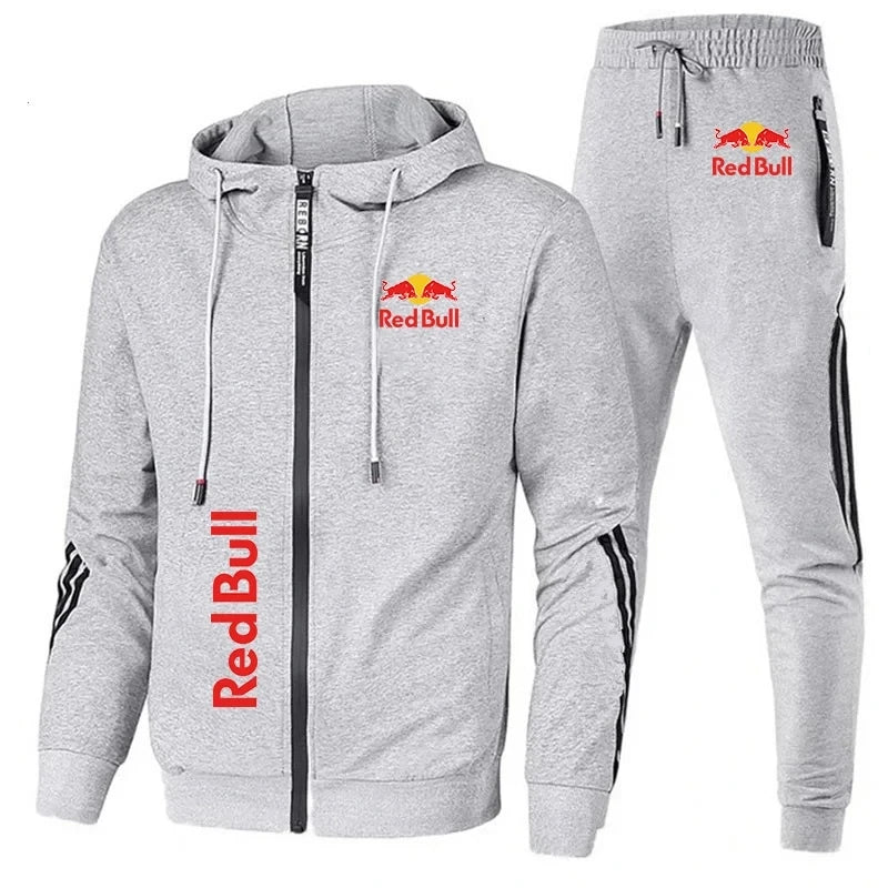 Spring  Red Bull Logo Men's Hoodie Set 2-Piece New Red Bull Printed Jacket