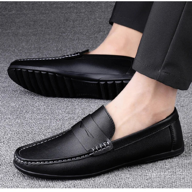 Leather men's shoes summer new driving flat casual style