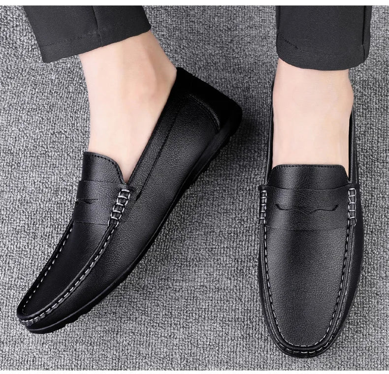 Leather men's shoes summer new driving flat casual style