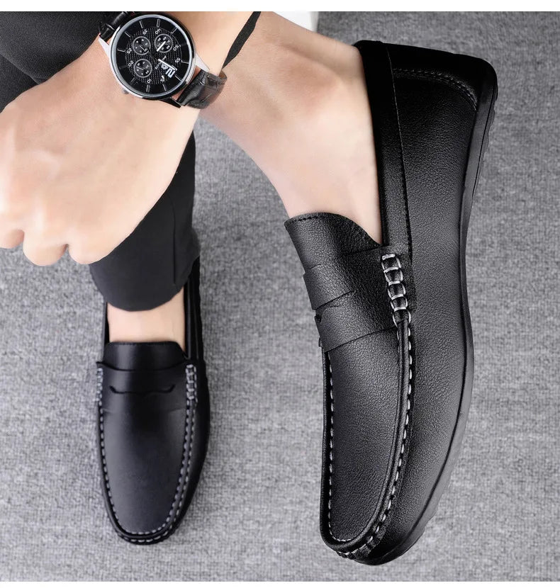 Leather men's shoes summer new driving flat casual style