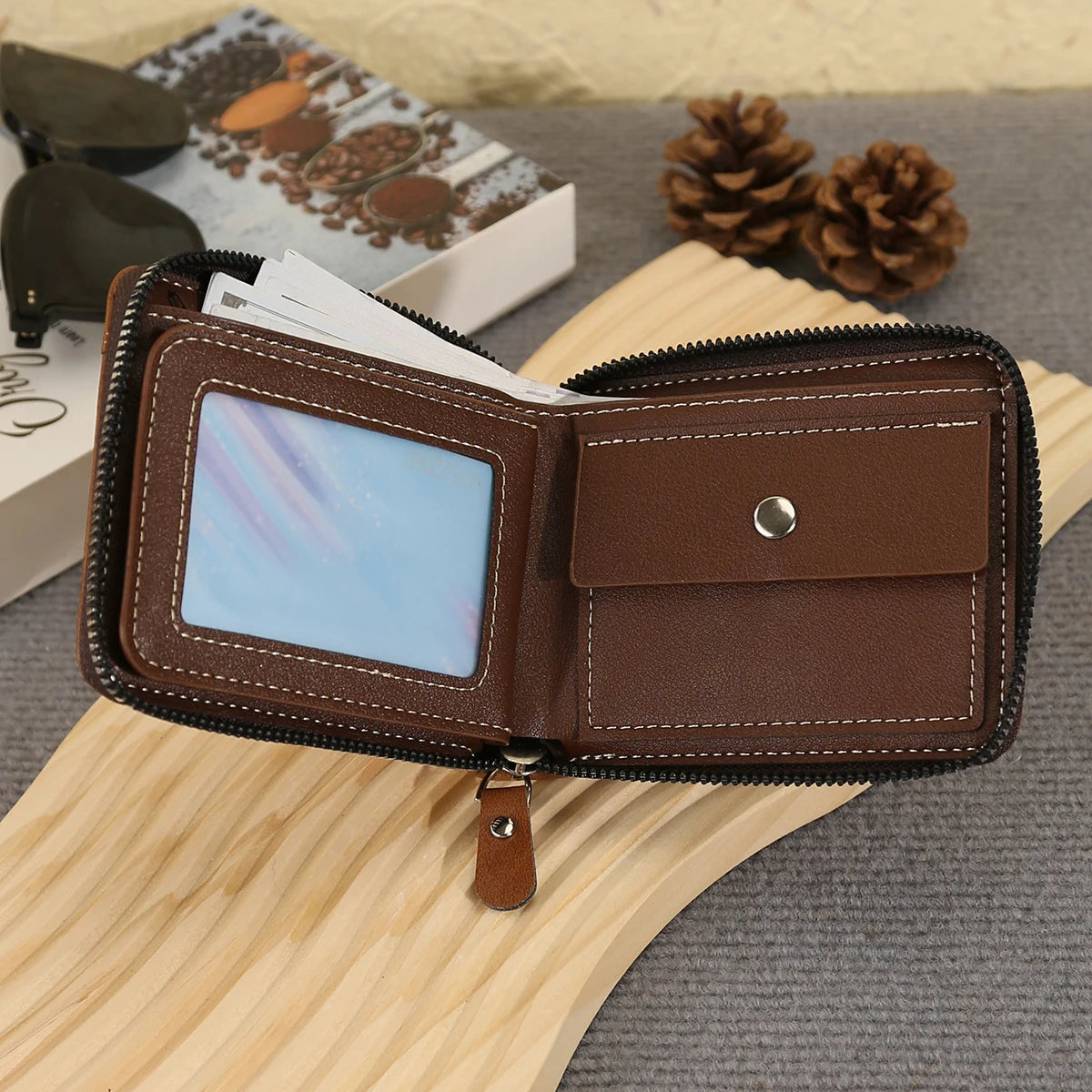 New Men's Business Wallet Classic Spliced Zipper