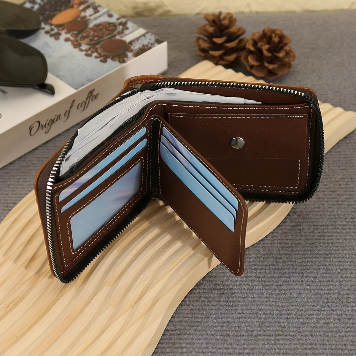 New Men's Business Wallet Classic Spliced Zipper