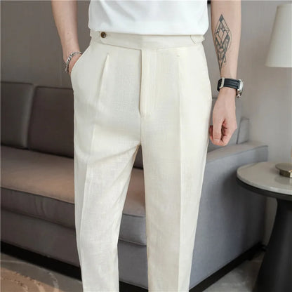 90% Linen 10% Cotton Suit Pants Naples Breathable