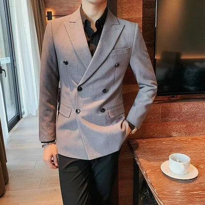 Mens Slim Fit Double Breasted Peak Lapel Blazer