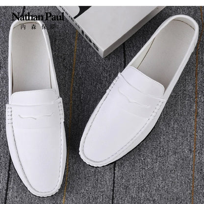 Leather men's shoes summer new driving flat casual style