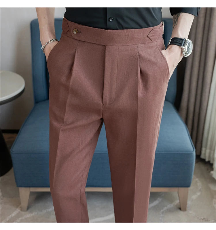 90% Linen 10% Cotton Suit Pants Naples Breathable