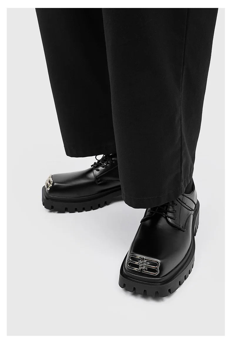 Square Toe Derby Shoes for Men Thick Soles Black Business Formal Casual Leather Shoes