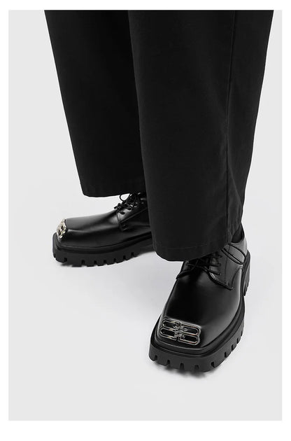 Square Toe Derby Shoes for Men Thick Soles Black Business Formal Casual Leather Shoes