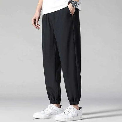 Ice silk pants for men in summer, thin casual pants