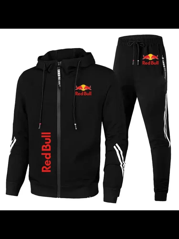 Spring  Red Bull Logo Men's Hoodie Set 2-Piece New Red Bull Printed Jacket