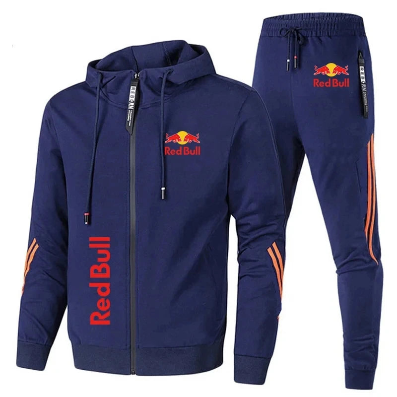 Spring  Red Bull Logo Men's Hoodie Set 2-Piece New Red Bull Printed Jacket