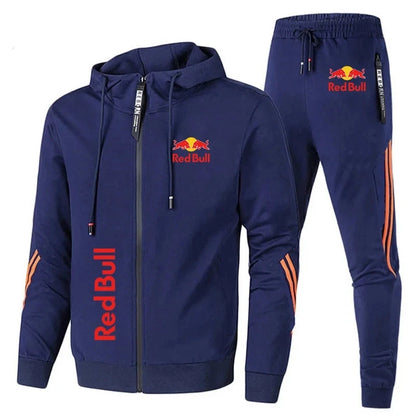 Spring  Red Bull Logo Men's Hoodie Set 2-Piece New Red Bull Printed Jacket