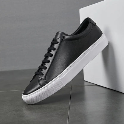 Cow Leather Platform Shoes for Men New Designer Fashion White Casual Sneakers