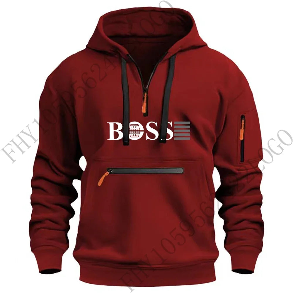 Men's new digital printed sports multi-zipper long-sleeved hoodie
