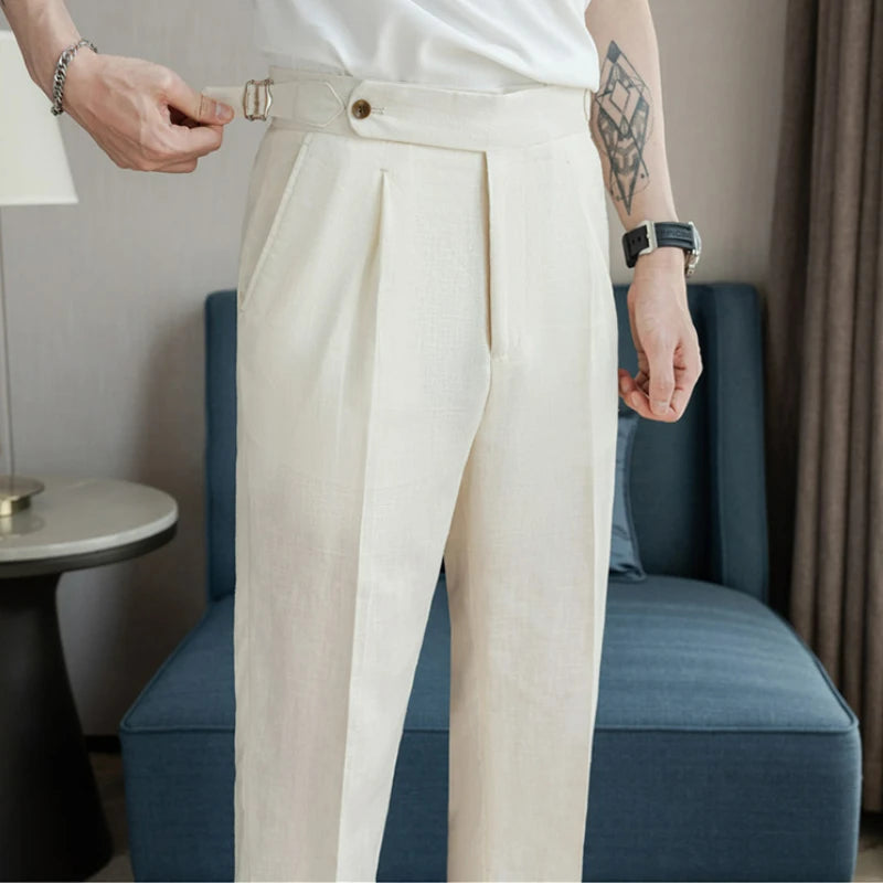 90% Linen 10% Cotton Suit Pants Naples Breathable