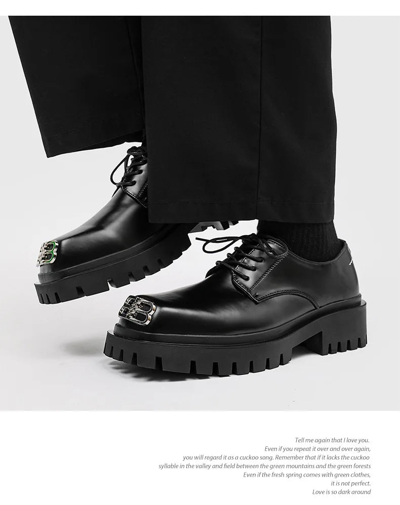 Square Toe Derby Shoes for Men Thick Soles Black Business Formal Casual Leather Shoes