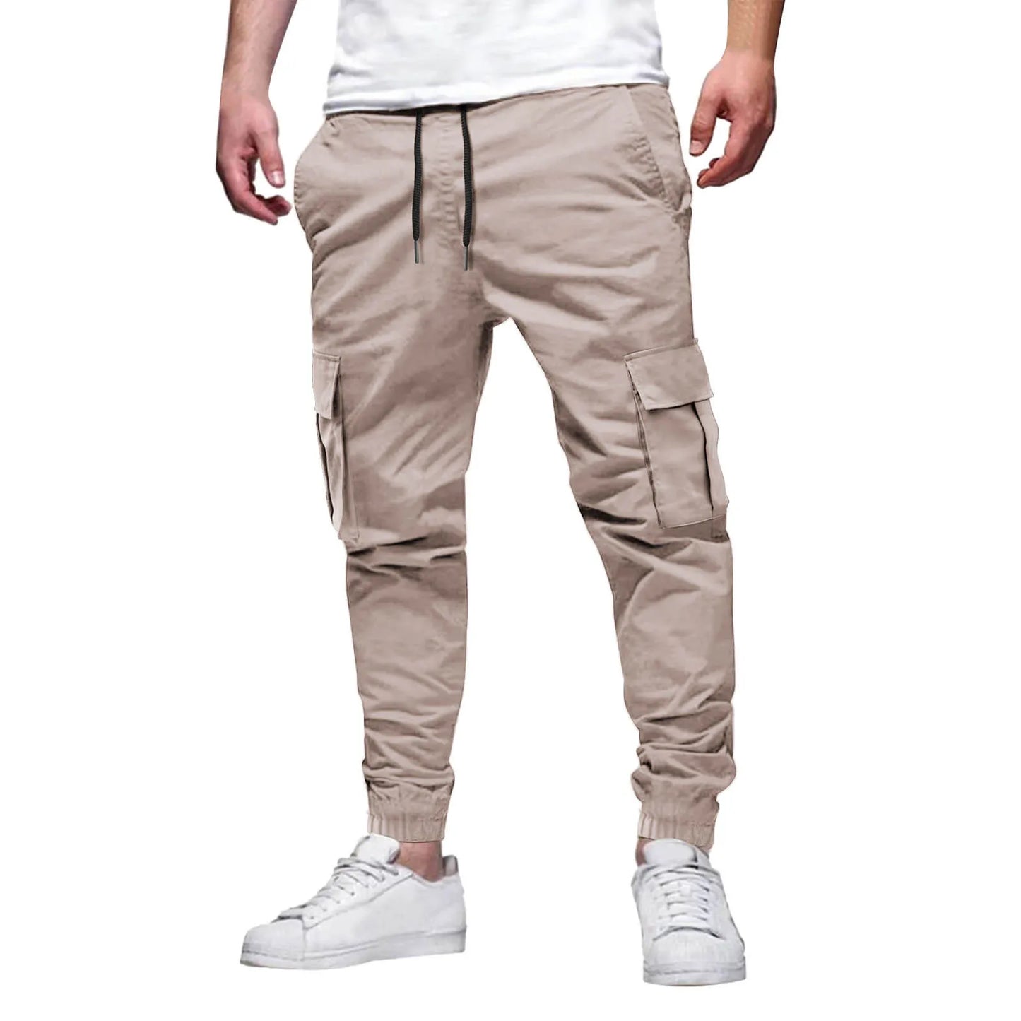 Men's Casual Multi-Pocket Elastic Waist Overalls Pants
