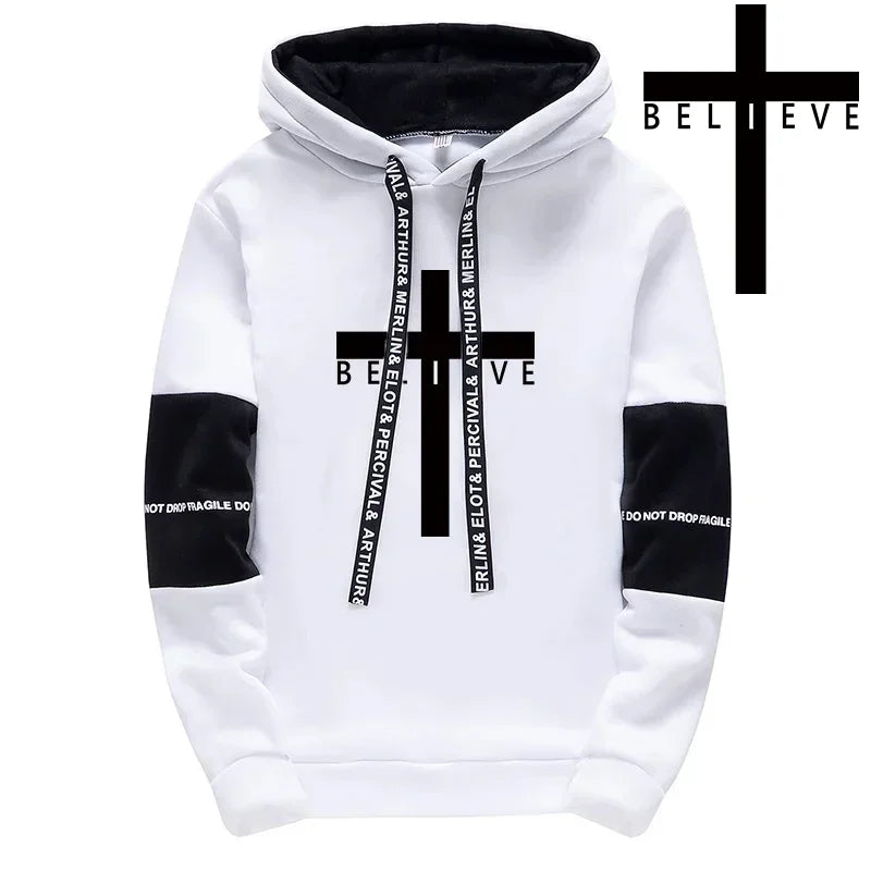 Cross Printed Male Hooded Sweatshirts