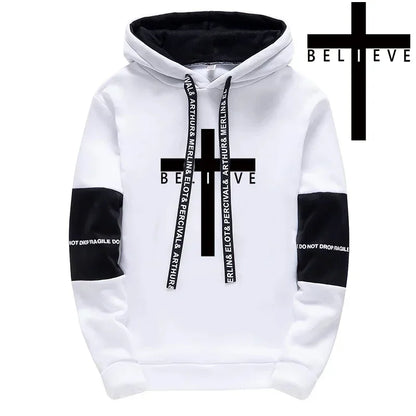 Cross Printed Male Hooded Sweatshirts