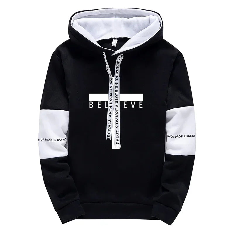 Cross Printed Male Hooded Sweatshirts