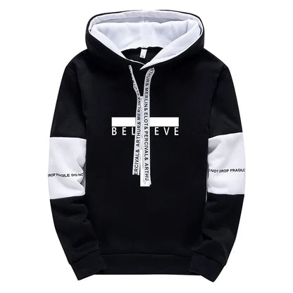 Cross Printed Male Hooded Sweatshirts
