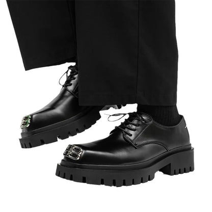 Square Toe Derby Shoes for Men Thick Soles Black Business Formal Casual Leather Shoes