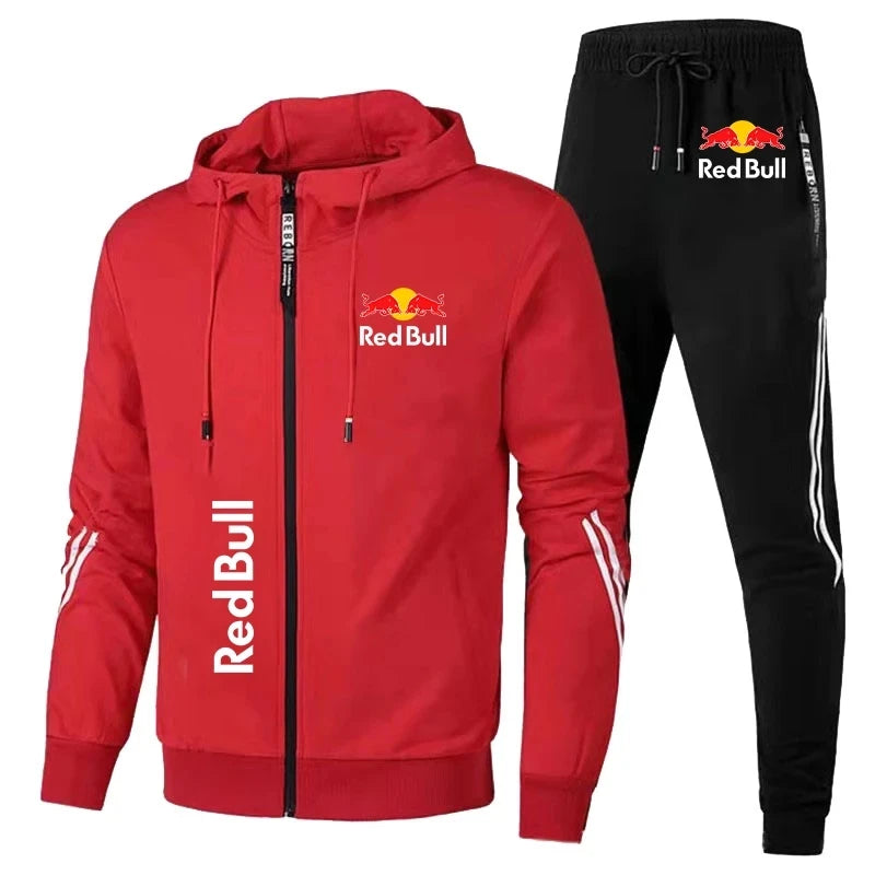 Spring  Red Bull Logo Men's Hoodie Set 2-Piece New Red Bull Printed Jacket