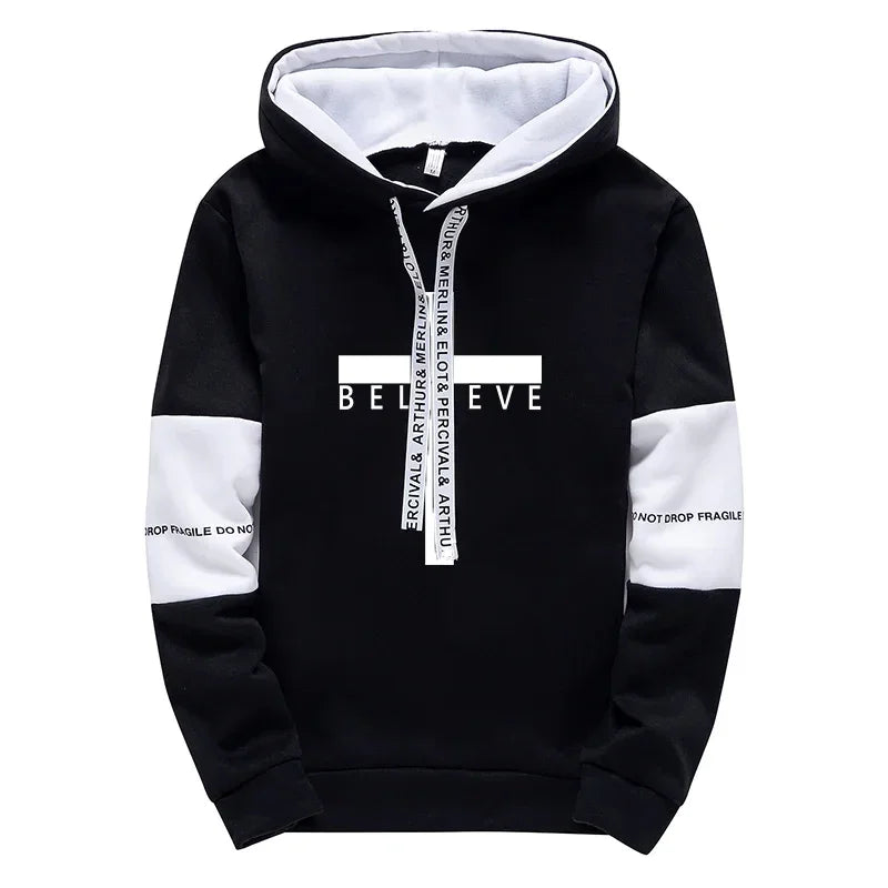 Cross Printed Male Hooded Sweatshirts