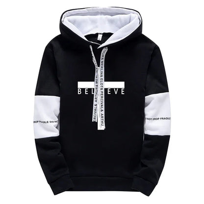 Cross Printed Male Hooded Sweatshirts
