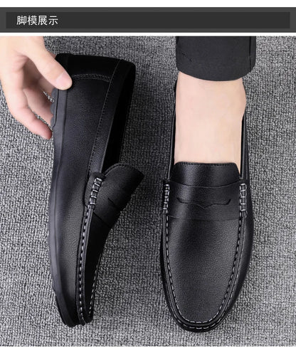 Leather men's shoes summer new driving flat casual style