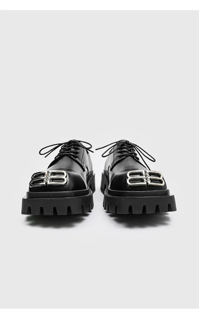 Square Toe Derby Shoes for Men Thick Soles Black Business Formal Casual Leather Shoes