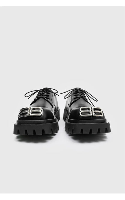 Square Toe Derby Shoes for Men Thick Soles Black Business Formal Casual Leather Shoes