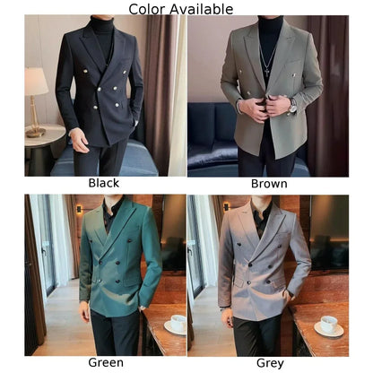 Mens Slim Fit Double Breasted Peak Lapel Blazer