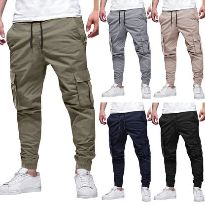 Men's Casual Multi-Pocket Elastic Waist Overalls Pants