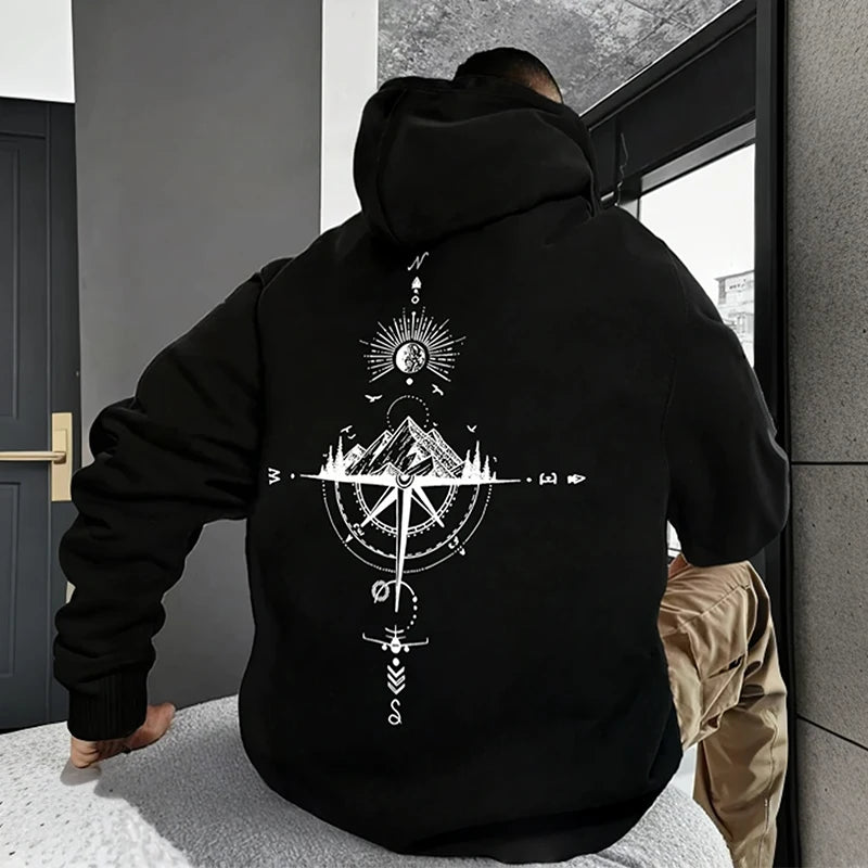 Vintage Compass Print Hoodies