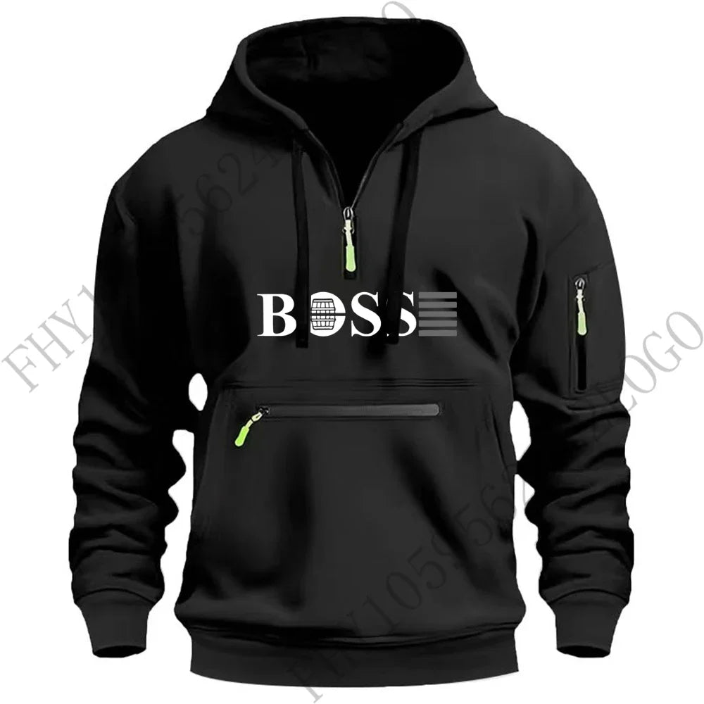 Men's new digital printed sports multi-zipper long-sleeved hoodie