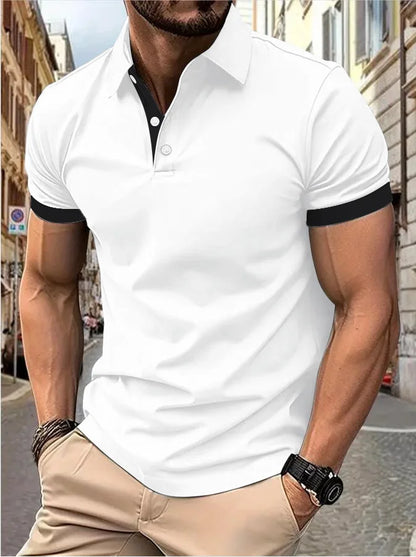 Men's short sleeve color matching fashion with men's lapel short sleeve